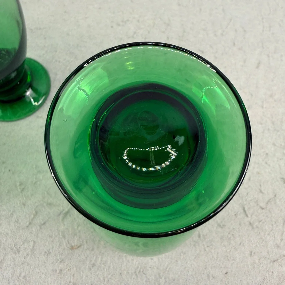 Vtg Set of‎ 6 Libbey Cristar Green Footed Glasses Copa Lexington MCM 5.5